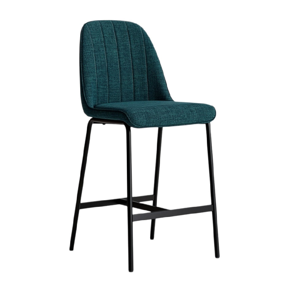 **Tabouret de bar moderne avec dossier, revêtement en tissu et pieds en métal**
