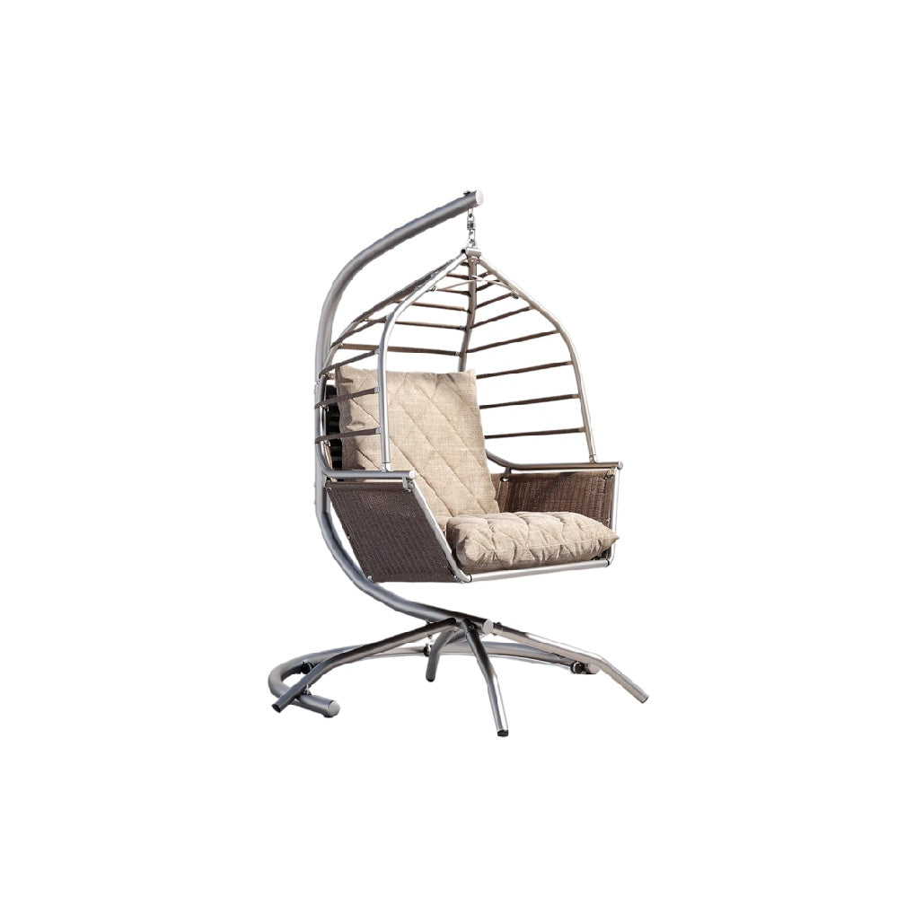 **Chaise suspendue en métal avec coussins rembourrés**