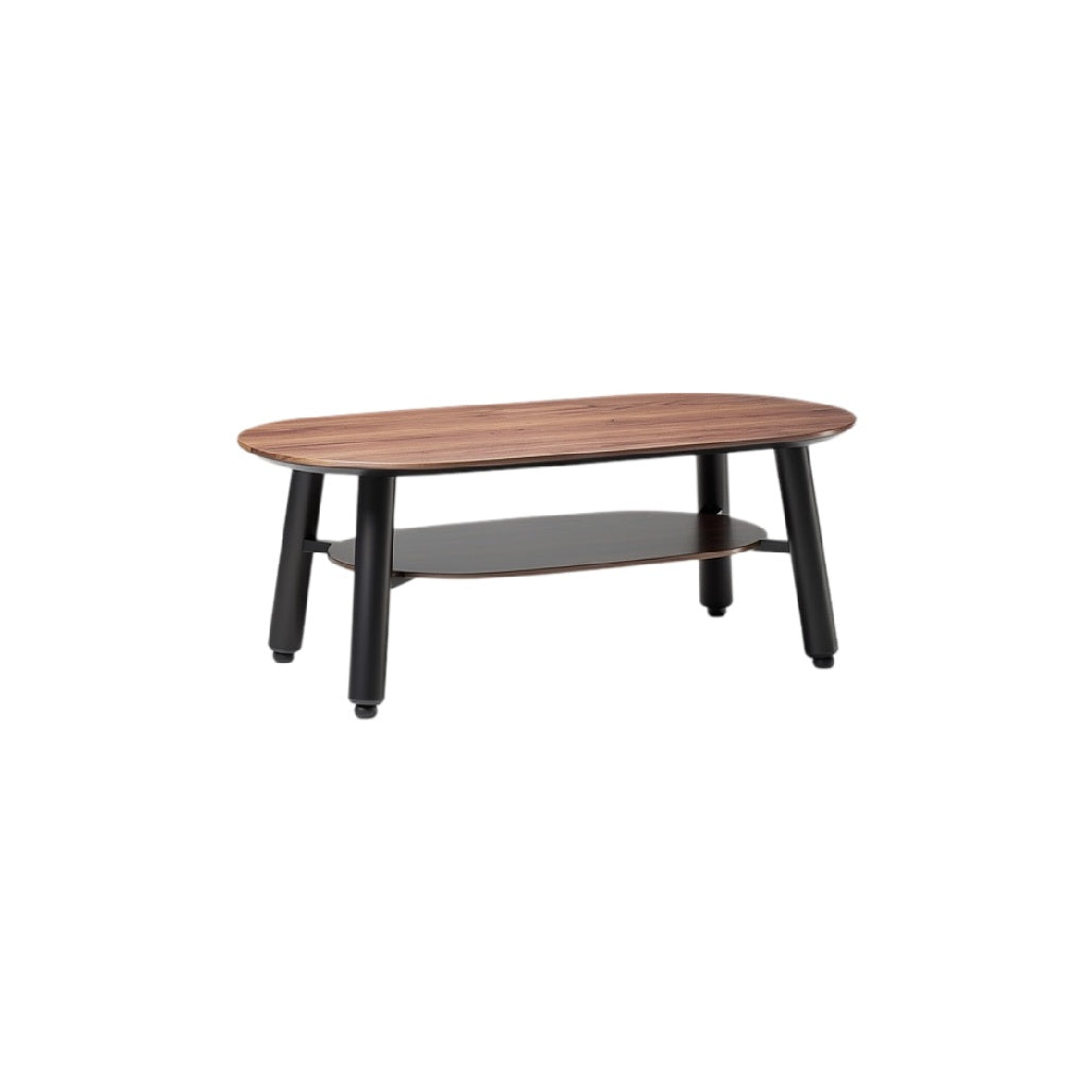 **Table basse ovale en bois avec étagère inférieure**