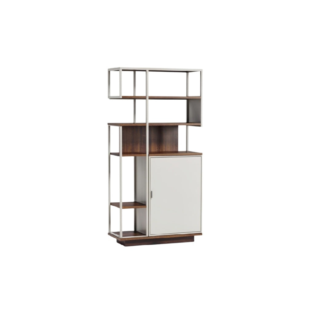 **Étagère moderne en bois et métal avec rangement intégré**